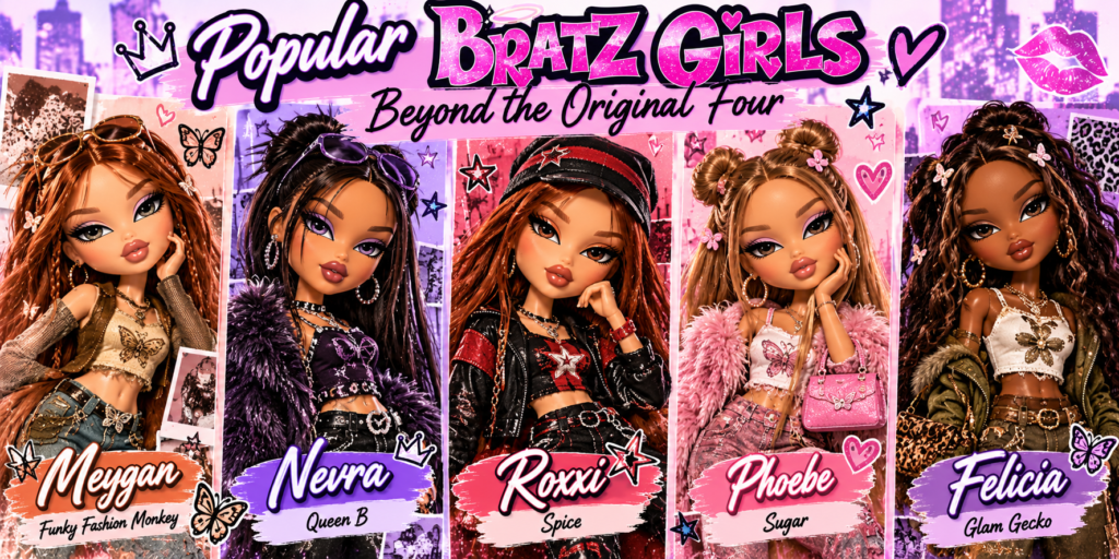 Bratz supporting characters Meygan, Nevra, Roxxi, Phoebe and Felicia.